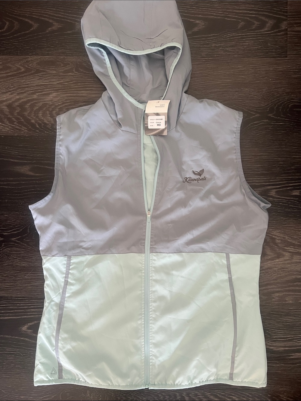 Maui Hawaii Lightweight Hooded Vest in Pale Gray and Mint